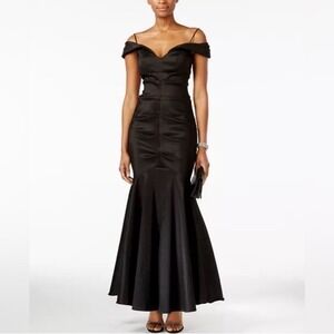 Xscape Black‎ Off Shoulder Ruched Mermaid Maxi Dress Gown Women 6 Formal Prom